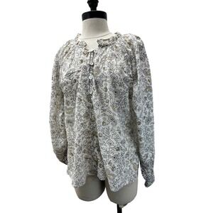 Cleobella Blouse Medium White Excellent Paisley Organic Cotton Ruffle Smock